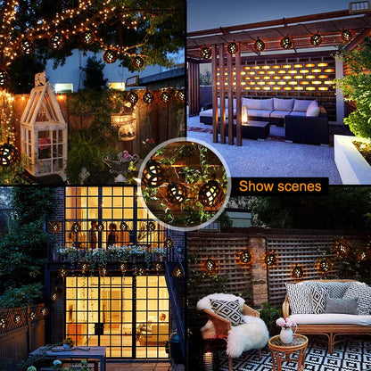 Solar String Lights with Flame Effect | 8 Lanterns | IP44 Waterproof | Outdoor Use