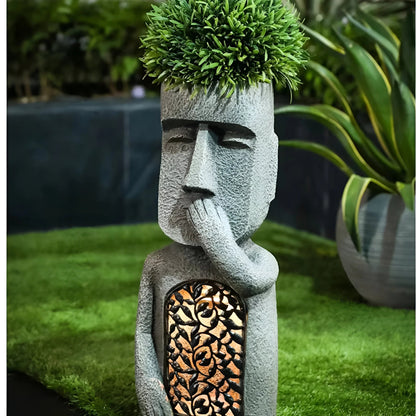 Planter | Abstract Face Design | Outdoor Planters with Solar LED Light for Garden Decor 2