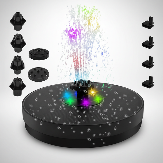 Solar Fountain with LED Lights | 3W Solar Panel | 7 Nozzles | Up to 23.6 in Spray Height