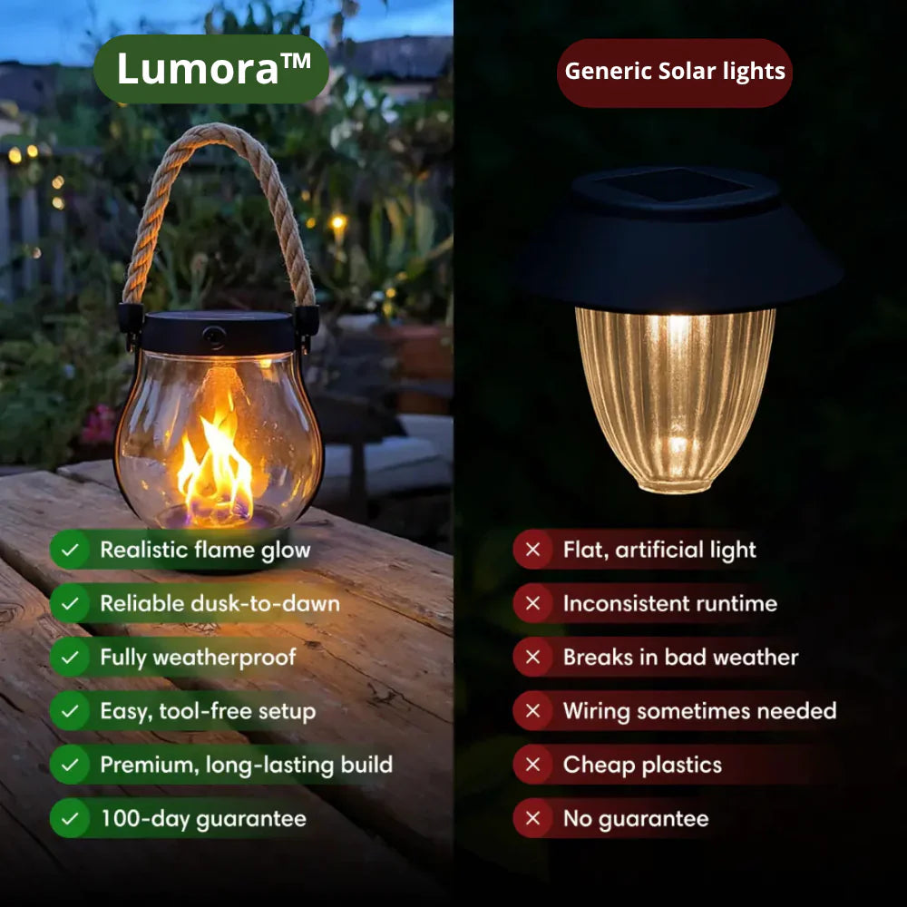 Solar LED Flame Lantern Outdoor Waterproof | Flickering Garden Pathway Light IP65 | Solar Powered Patio & Yard Decor