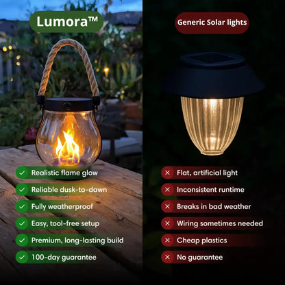 Solar LED Flame Lantern Outdoor Waterproof | Flickering Garden Pathway Light IP65 | Solar Powered Patio & Yard Decor