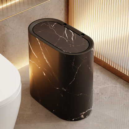 Trash Can | Compact Oval Design with Lid | Marble Pattern Kitchen and Bathroom Bin 10
