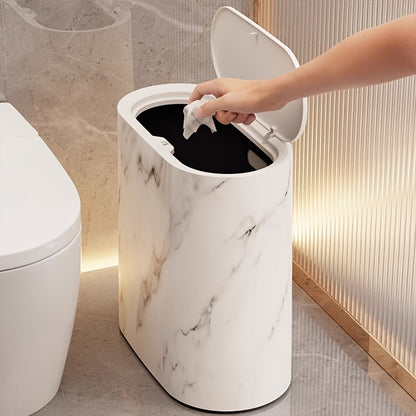 Trash Can | Compact Oval Design with Lid | Marble Pattern Kitchen and Bathroom Bin 8