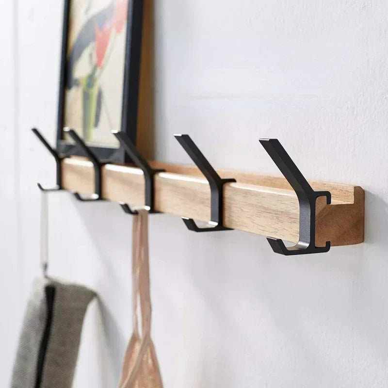 Scandinavian Wall Mounted Coat Rack - Adjustable Wood & Aluminum