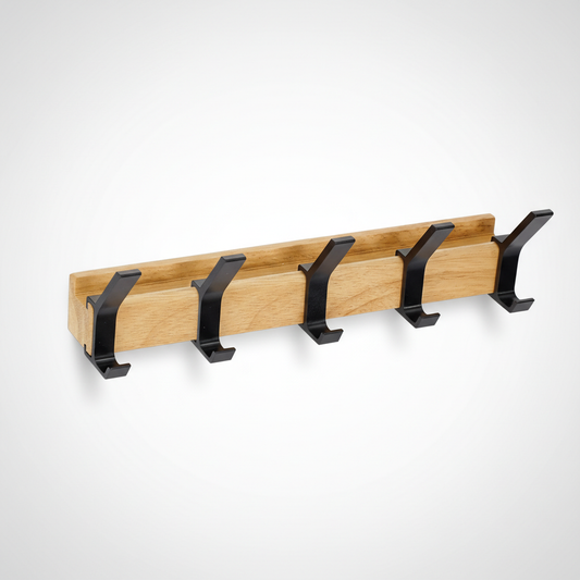 Wall Mounted Coat Rack with Adjustable Double Hooks | Scandinavian Wood & Aluminum Entryway Organizer 15.4 in